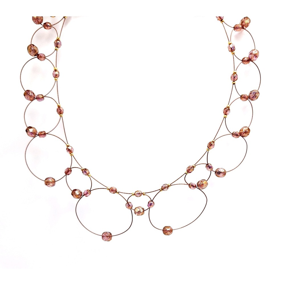Champagne‎ Pink Illusion Choker Floating Bead Necklace
